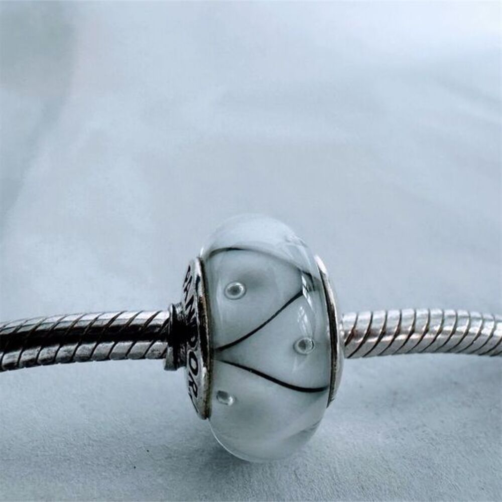 Retired Pandora White Murano Glass Charm Bead S925 Sterling Silver 790921